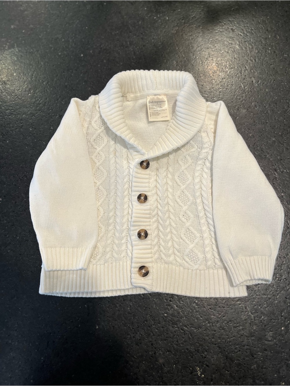 First Impressions Cream Shawl Collar Cable Knit Cardigan